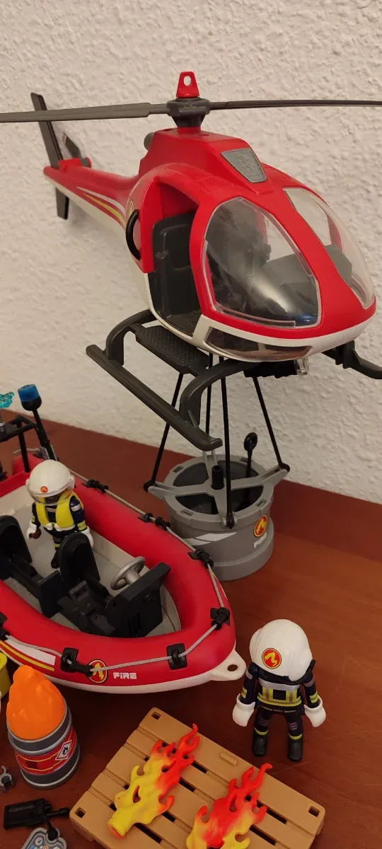 Playmobil Helicóptero y lancha Bomberos