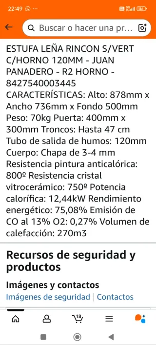 Estufa de leña Juan Panadero Negra