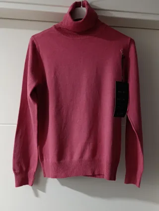 Jersey cuello alto rosa mujer