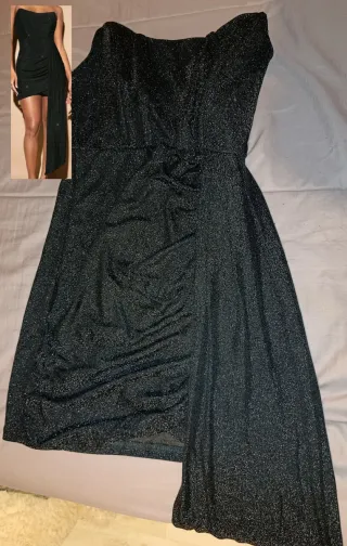 Vestido negro brillante strapless