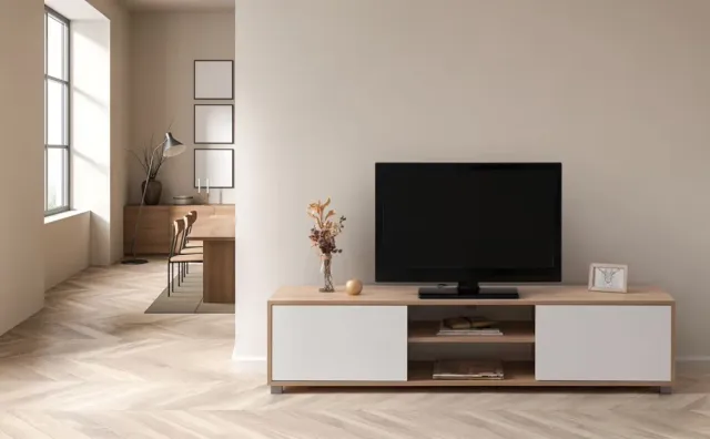 Mueble de TV MyosHome – blanco y roble, 180 cm