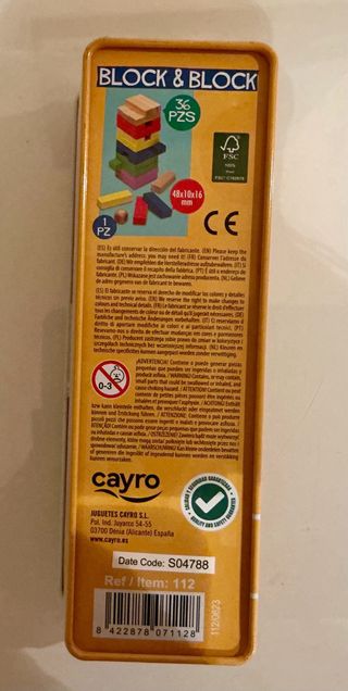 Juego de torre de madera Jenga. Tamaño pequeño