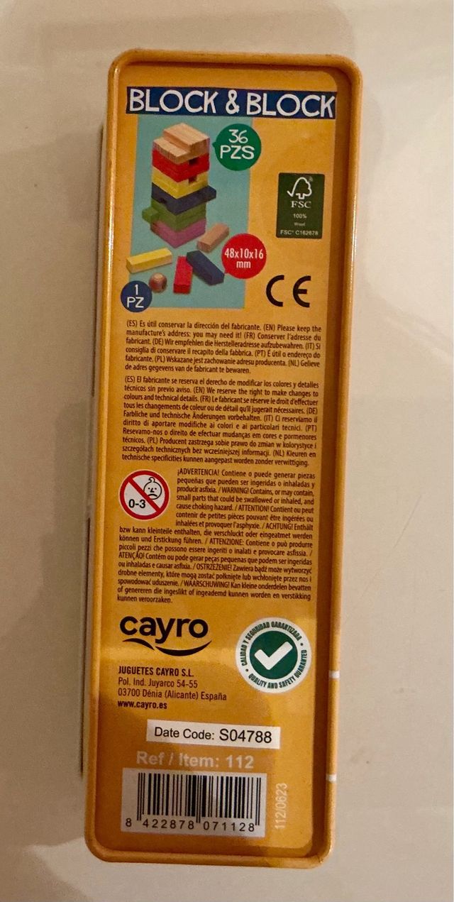 Juego de torre de madera Jenga. Tamaño pequeño