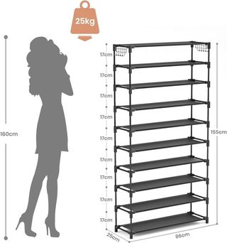 Zapatero 10 Niveles Metálico Negro