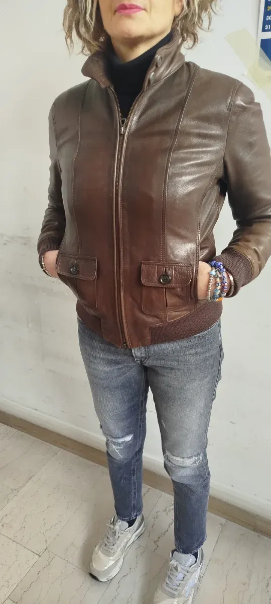 Giubbotto donna in pelle marrone marca ceralacca