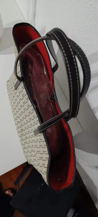 Bolso Tote Carolina Herrera Beige y Rojo
