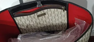 Bolso Tote Carolina Herrera Beige y Rojo