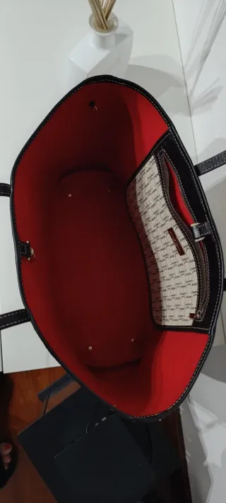 Bolso Tote Carolina Herrera Beige y Rojo