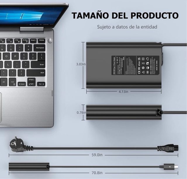 Cargador Portatil USB C 65W Compatible con HP Elit