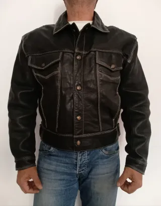 Cazadora vaquera tejana cuero auténtico M Medidas