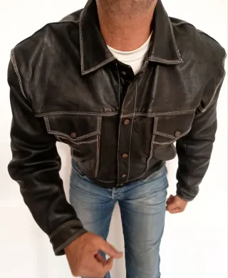 Cazadora vaquera tejana cuero auténtico M Medidas