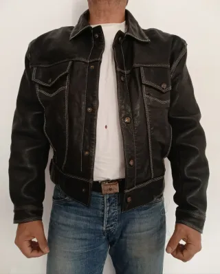 Cazadora vaquera tejana cuero auténtico M Medidas