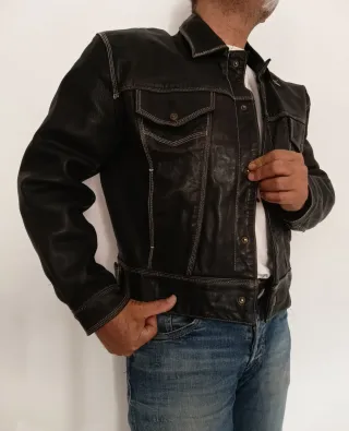 Cazadora vaquera tejana cuero auténtico M Medidas