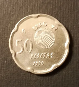 Moneda 50 Pesetas España Expo 92 con error de cuño