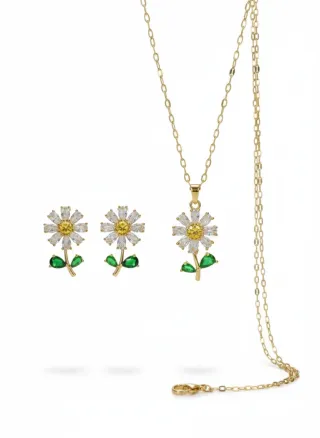 Conjunto de Joyas Flor Dorada y Verde