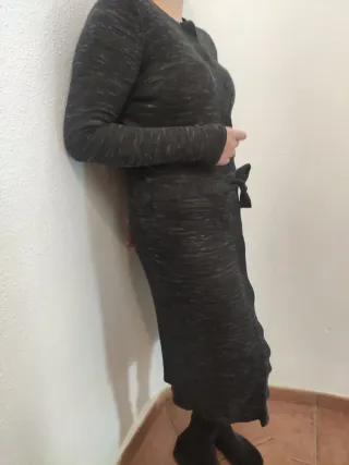 Cárdigan largo gris jaspeado