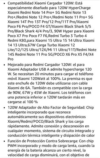 Caricabatterie USB 120W per Xiaomi, Adattatore