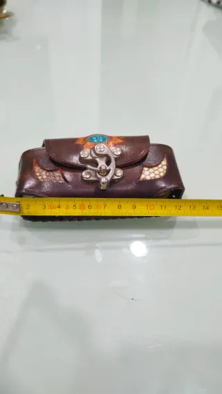 Bolsito monedero pitillera piel piedra turquesa