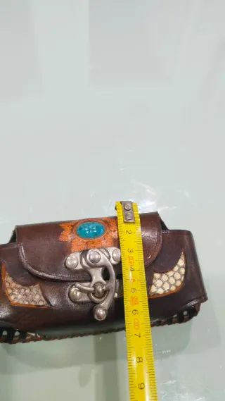 Bolsito monedero pitillera piel piedra turquesa