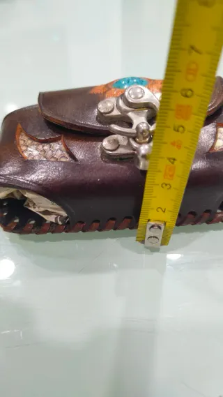 Bolsito monedero pitillera piel piedra turquesa