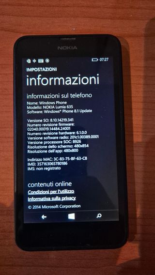 Nokia Lumia 635 Nero Funzionante