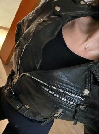 Chaqueta cuero negra biker ALEX S mujer como nueva
