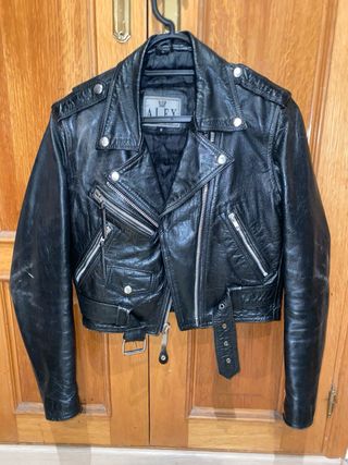 Chaqueta cuero negra biker ALEX S mujer como nueva
