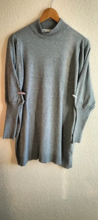 VESTIDO JERSEY LARGO DE PUNTOGRIS. muy poco uso