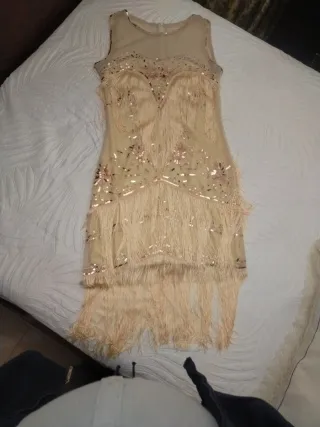 Vestido fiesta beige y dorado. A estrenar.