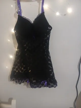 Pijama sexy negro y morado