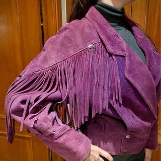 Chaqueta ante morada M flecos