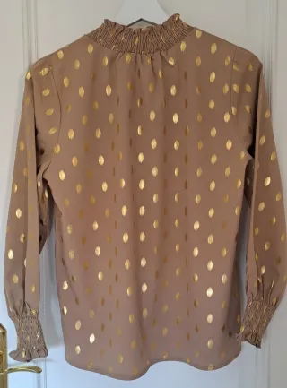 Blusa mujer manga larga camel y dorado