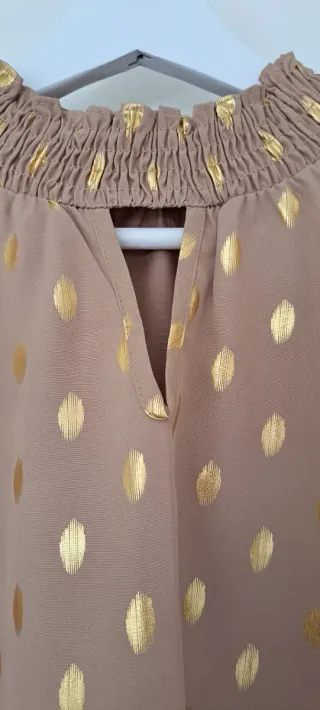 Blusa mujer manga larga camel y dorado