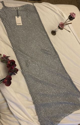 Vestido rejilla plateado Pull&Bear Talla L