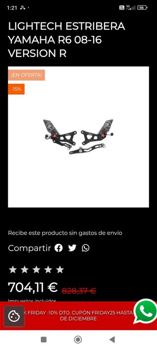 Estriberas Delanteras Yamaha R6 (2015-2024)