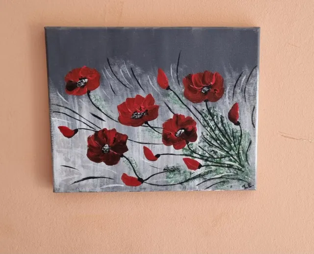 Quadro Acrílico Flores Vermelhas e Cinzas