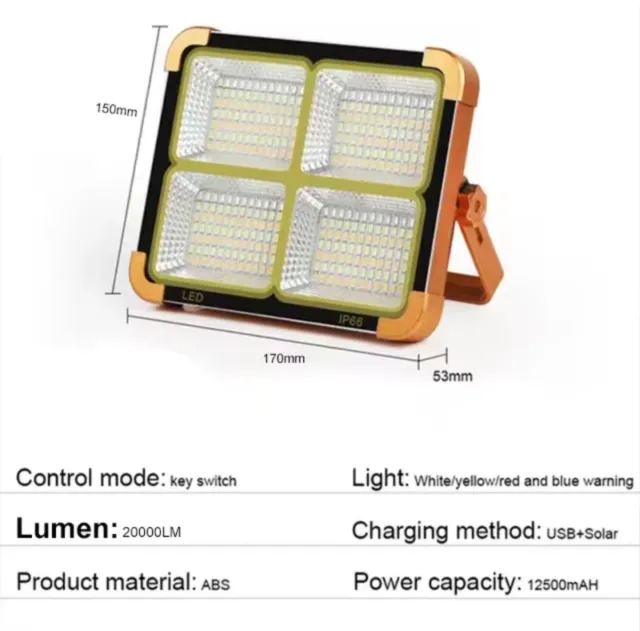 Foco Solar LED Portátil Recarregável