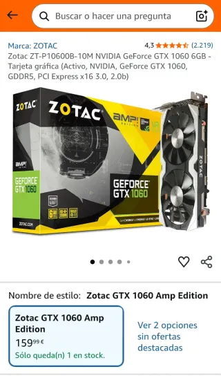 Tarjeta Gráfica NVIDIA GeForce GTX 1060 Zotac AMP!