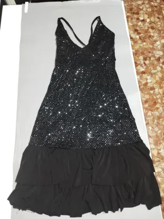 Vestido fiesta lentejuelas negro y plata