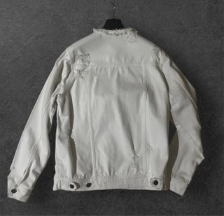 Giacca di jeans bianca strappata taglia XL
