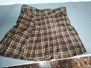 Falda Plisada Cuadros Marrón Talla Única