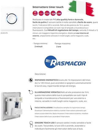 RASMACOR Interruptor Temporizador Táctil LED Pared