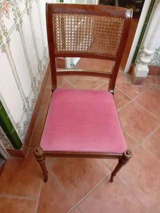 4 Sedie Isabelline Vintage in Legno e Rattan