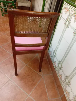 4 Sedie Isabelline Vintage in Legno e Rattan