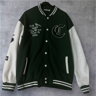 Giacca college verde scuro con maniche bianche