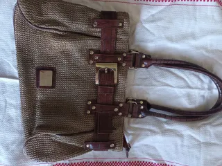 Bolso de mano tejido  marrón y dorado