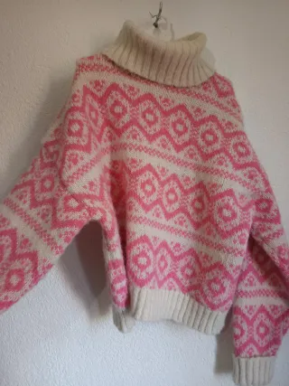 Jersey de punto rosa y blanco L