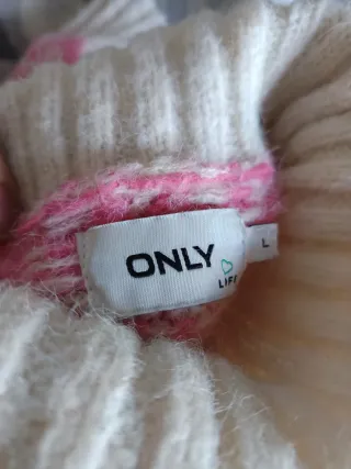 Jersey de punto rosa y blanco L