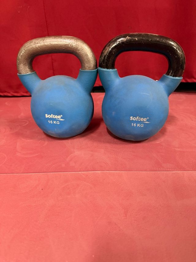 2 Kettlebells 16kg Base Goma Agarre Metal