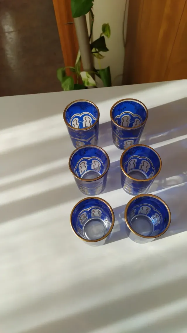 Conjunto 6 Vasos Té Azul Dorado